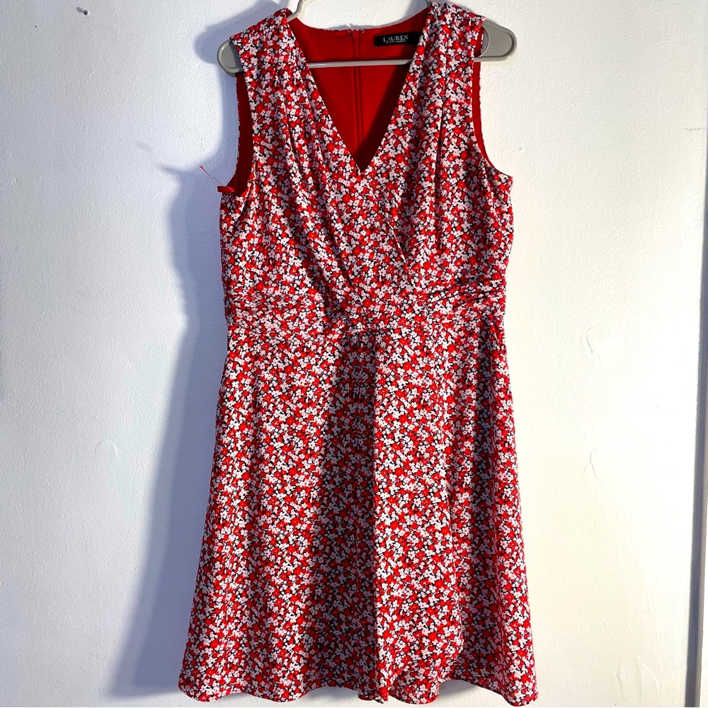 Ralph Lauren Black Label Red Floral Sleeveless V‑Neck Dress